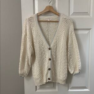 LC Lauren Conrad Women’s Cream Knit Cardigan Sweater Mid Sleeve Size L